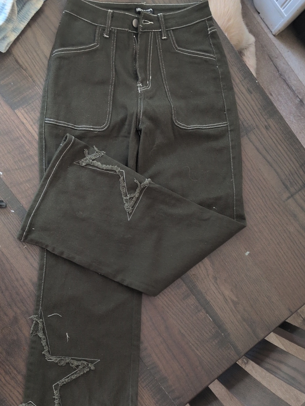 Olive Green High-Waist Patch Pocket Jeans